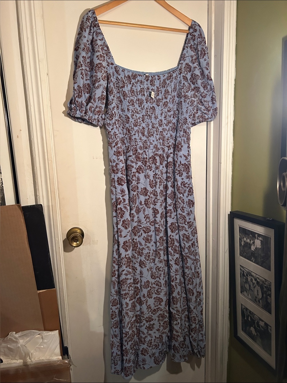 Madewell Light Blue Floral Maxi Dress with Brown Print Sz 10 NWT